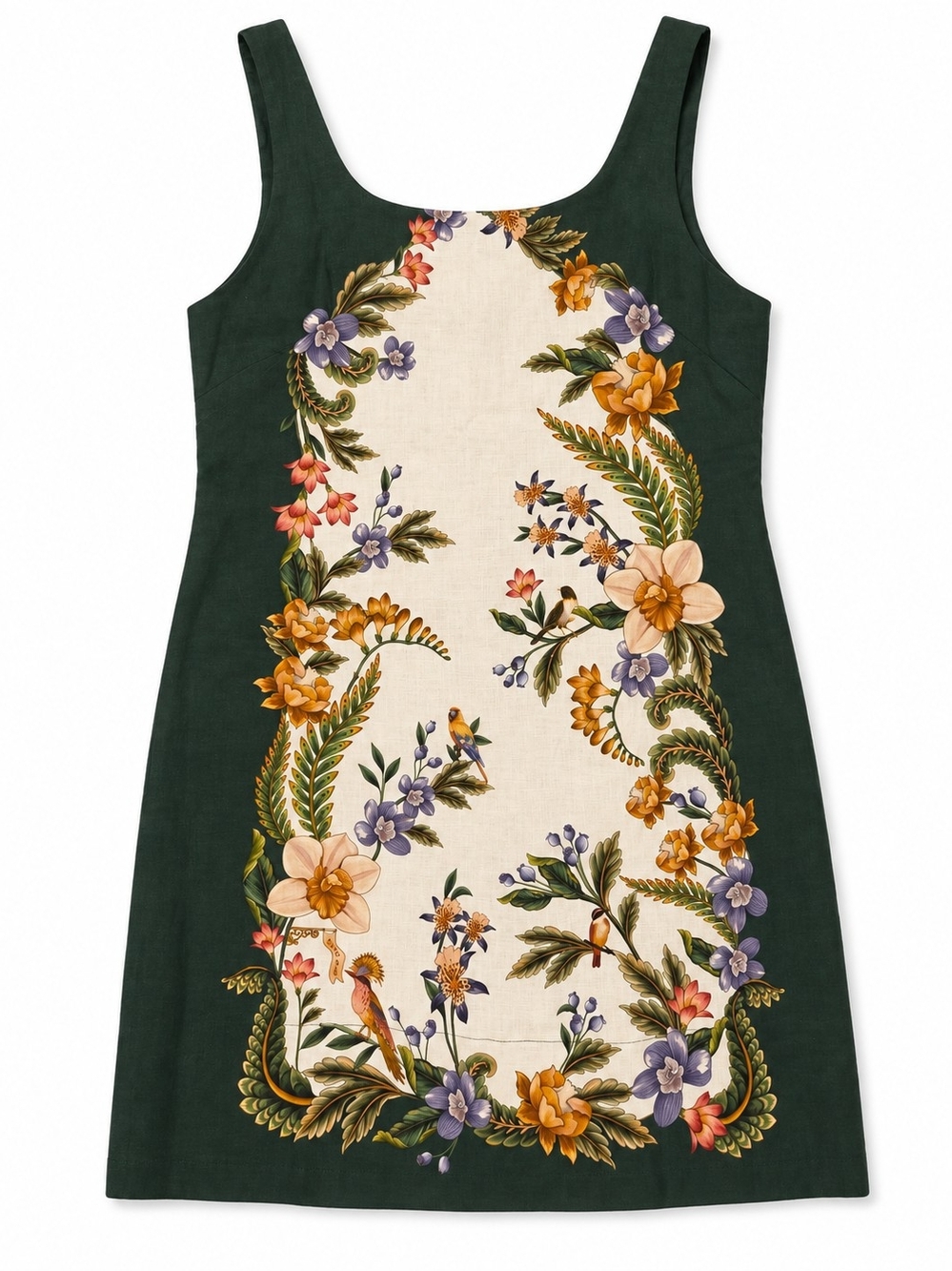NWT Farm Rio Nature Sand Linen Mini Dress Botanical Floral Bird Size L $210
